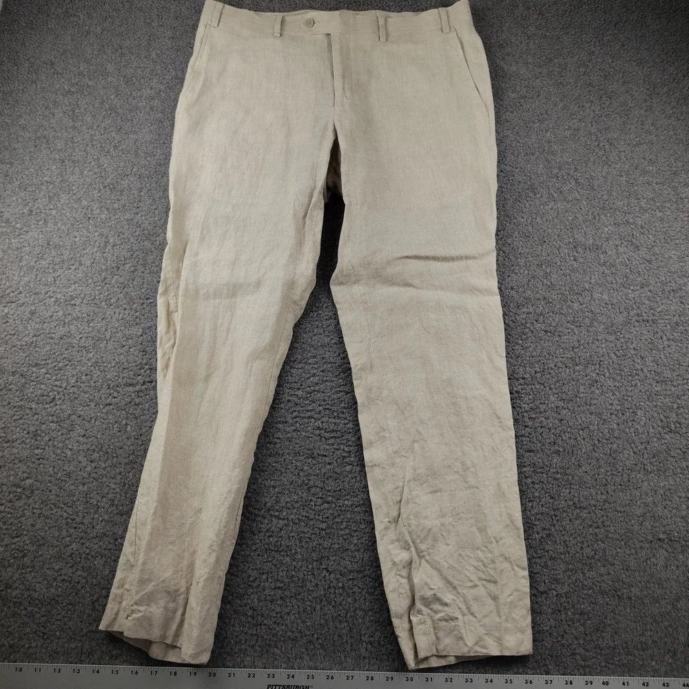 Bar III Linen Pants Mens 36x32 Slim Fit Beige Office Business Yacht EUC